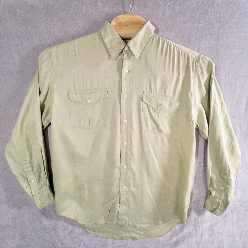 Vintage 100% Linen Metropolitan View Mens Medium‎ Long Sleeve Button Up Shirt